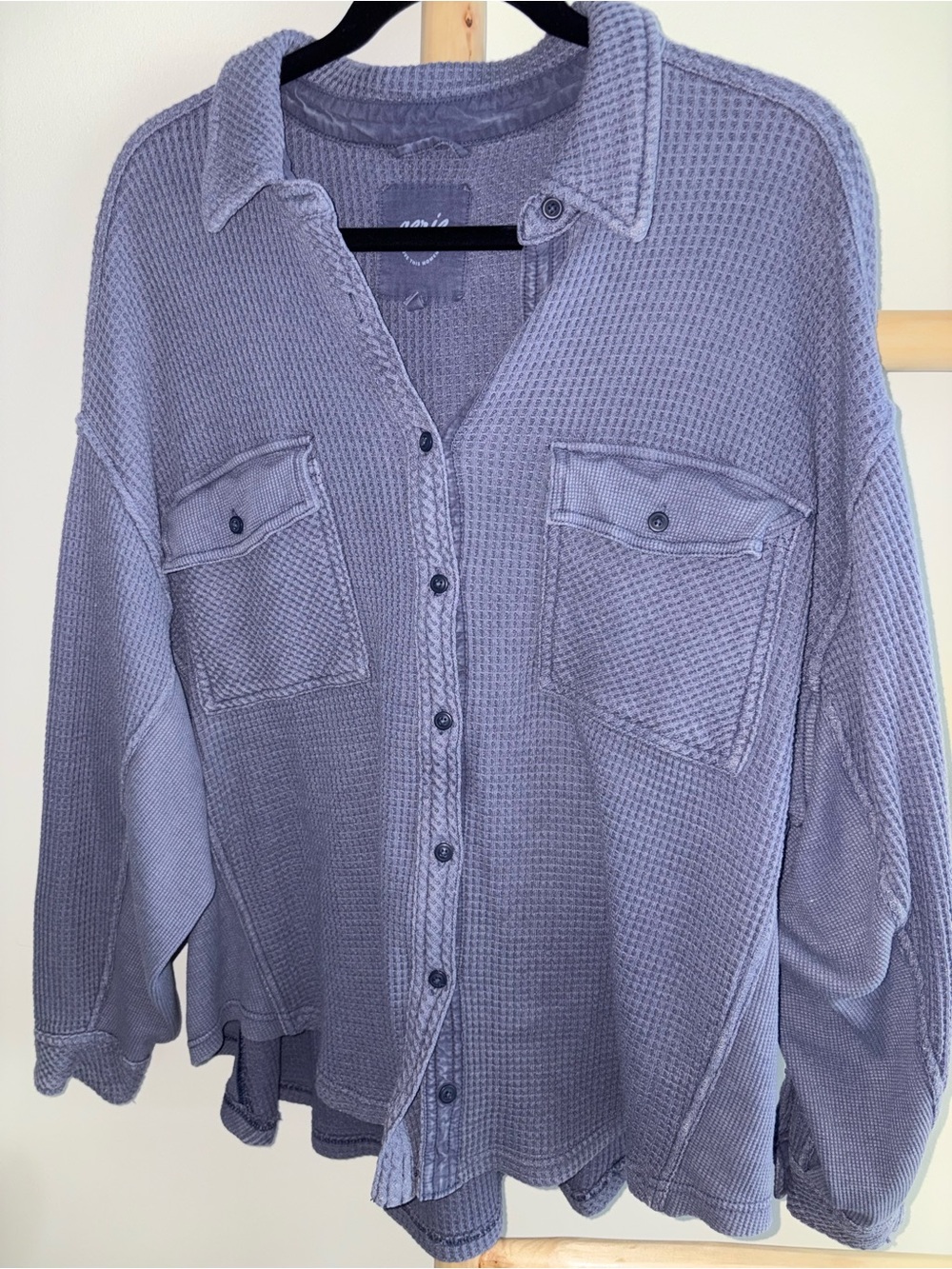 Aerie Waffle Knit Oversized Button-Up Shirt in Dusty Lavender